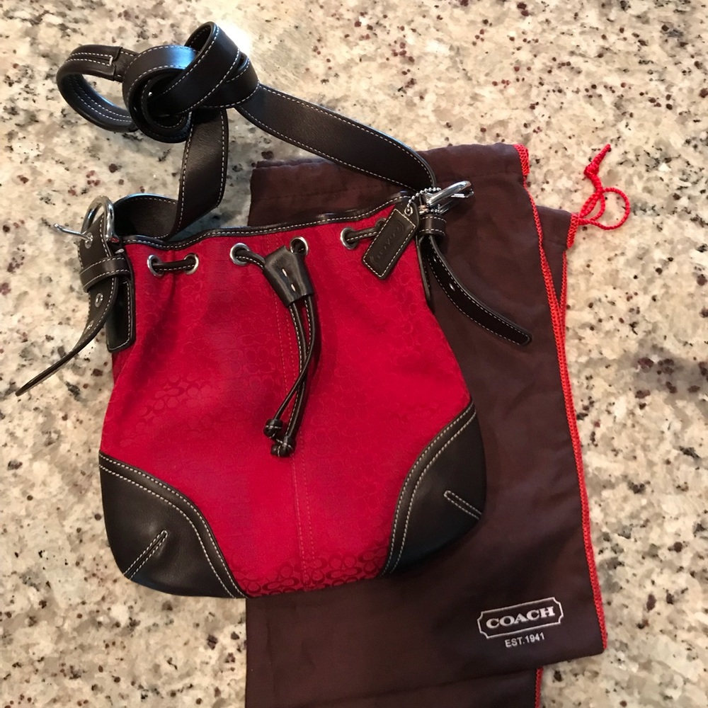 Red and Brown Drawstring Coach Bag NWOT